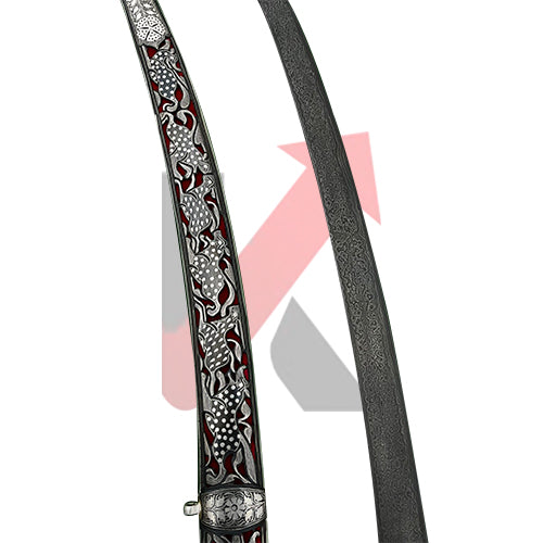 Tiger Hilt Inlay Silver Calligraphy Sword - Damascus Steel Blade