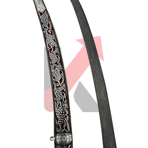 Tiger Hilt Inlay Silver Calligraphy Sword - Damascus Steel Blade - KraftMart