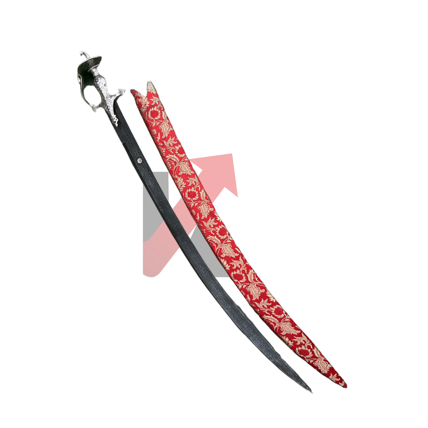 Damascus Steel Tegh Sword With Brocade Cloth Sheath