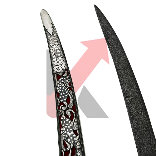 Tiger Hilt Inlay Silver Calligraphy Sword - Damascus Steel Blade
