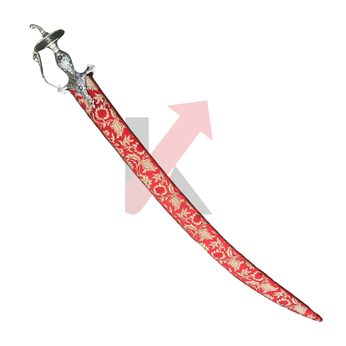 Damascus Steel Tegh Sword With Brocade Cloth Sheath