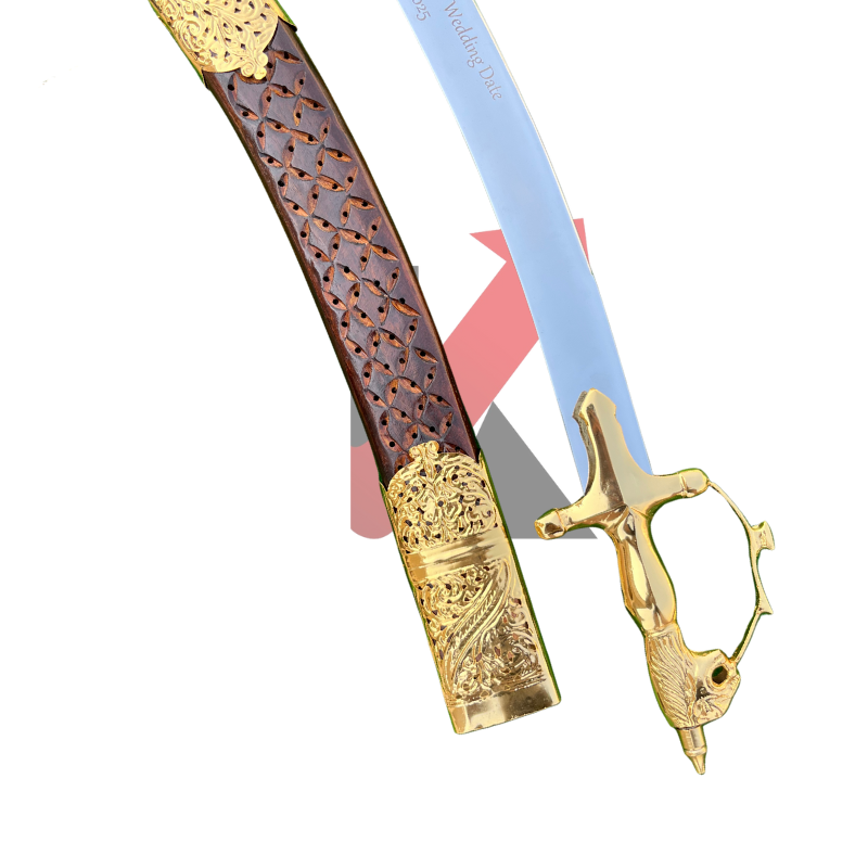 Traditional Indian groom sword with brass hilt and stainless steel blade