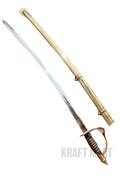 Traditional cavalry-inspired saber with curved blade and bold handle design. This one is brass
Decorative sword modeled after US cavalry blades