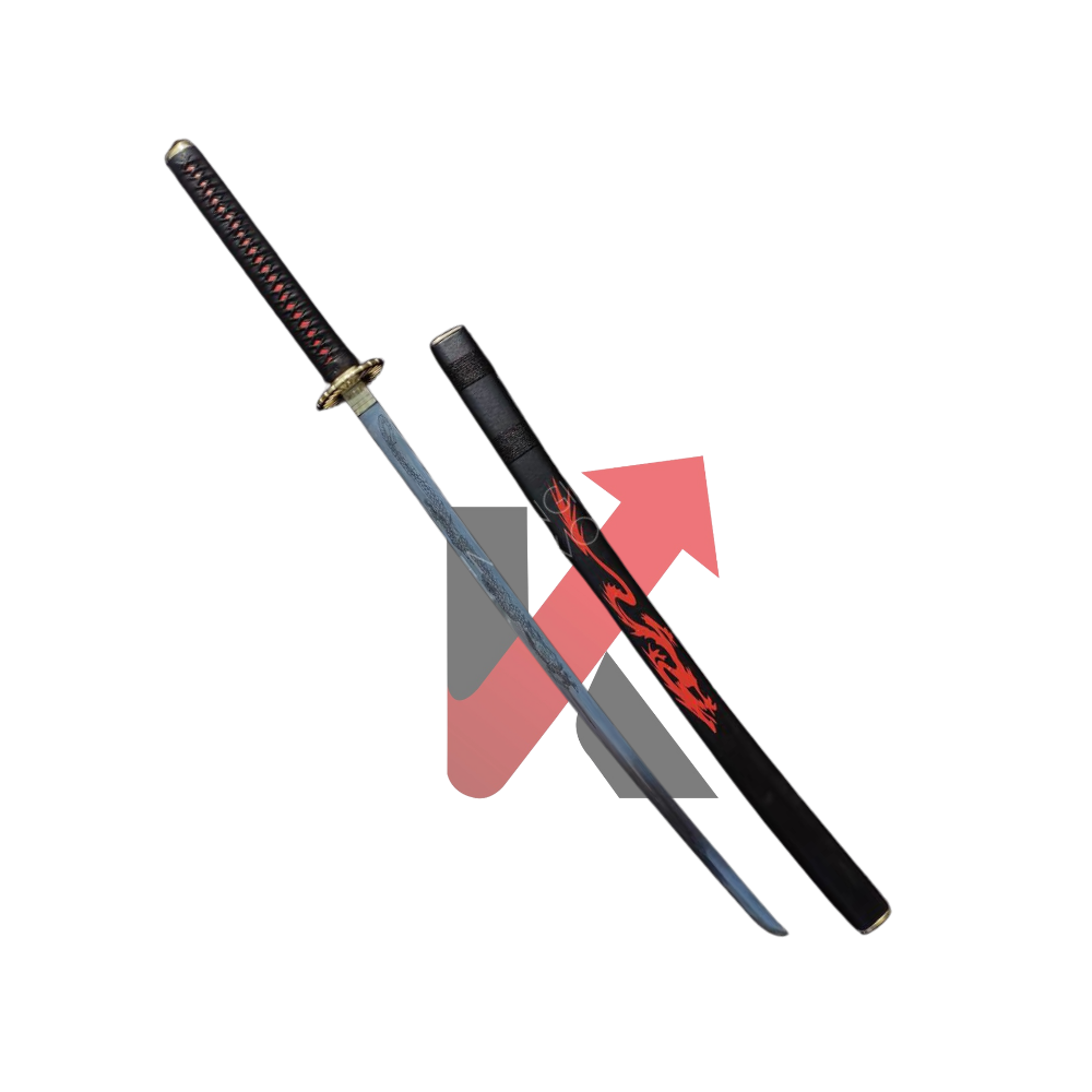 Full-length 41" carbon steel katana with rubber grip and detailed scabbard – free worldwide delivery