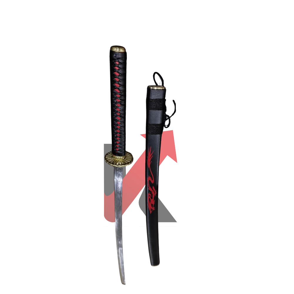 Decorative katana sword with black and red dragon saya, ideal for martial arts or home decor