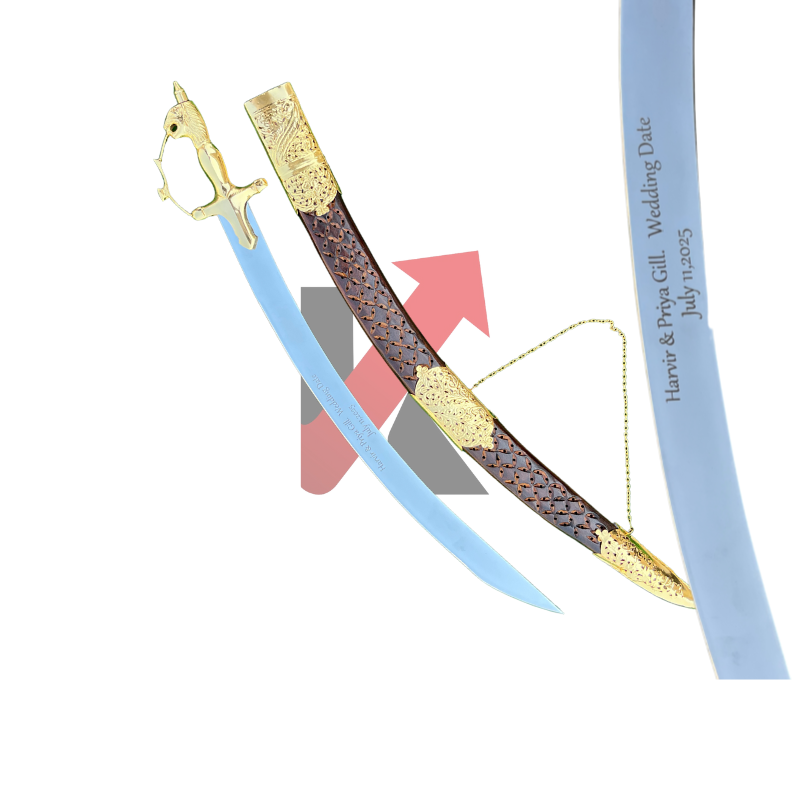 Engraved lion head hilt wedding sword for Rajput groom