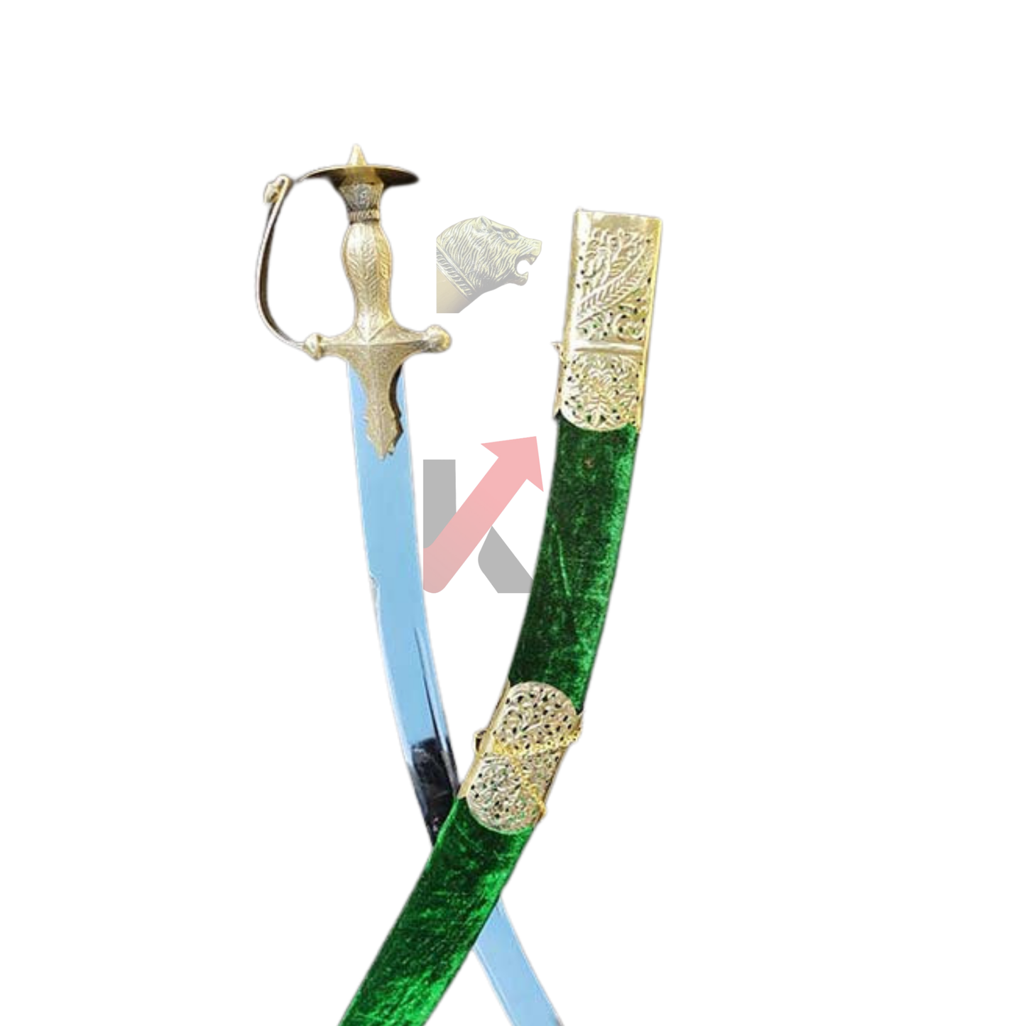 Red Tega Indian Wedding Talwar with Brass Fittings and Velvet Scabbard