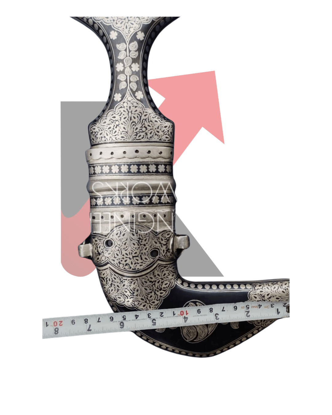 Silver Calligraphy Jambya Dagger, Damascus Steel Blade, Yemenese Knife - KraftMart