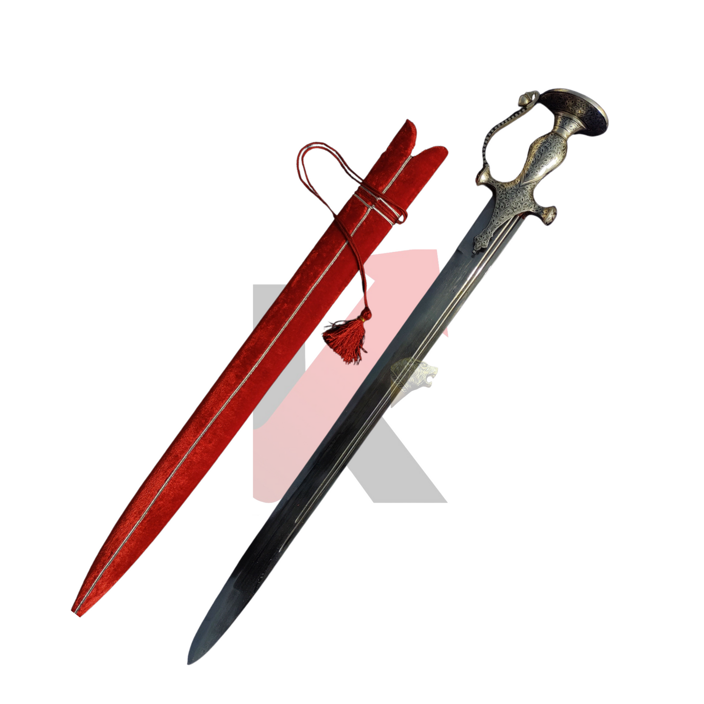 New Indian wedding sword with engraved Silverhandle and red velvet Sheath