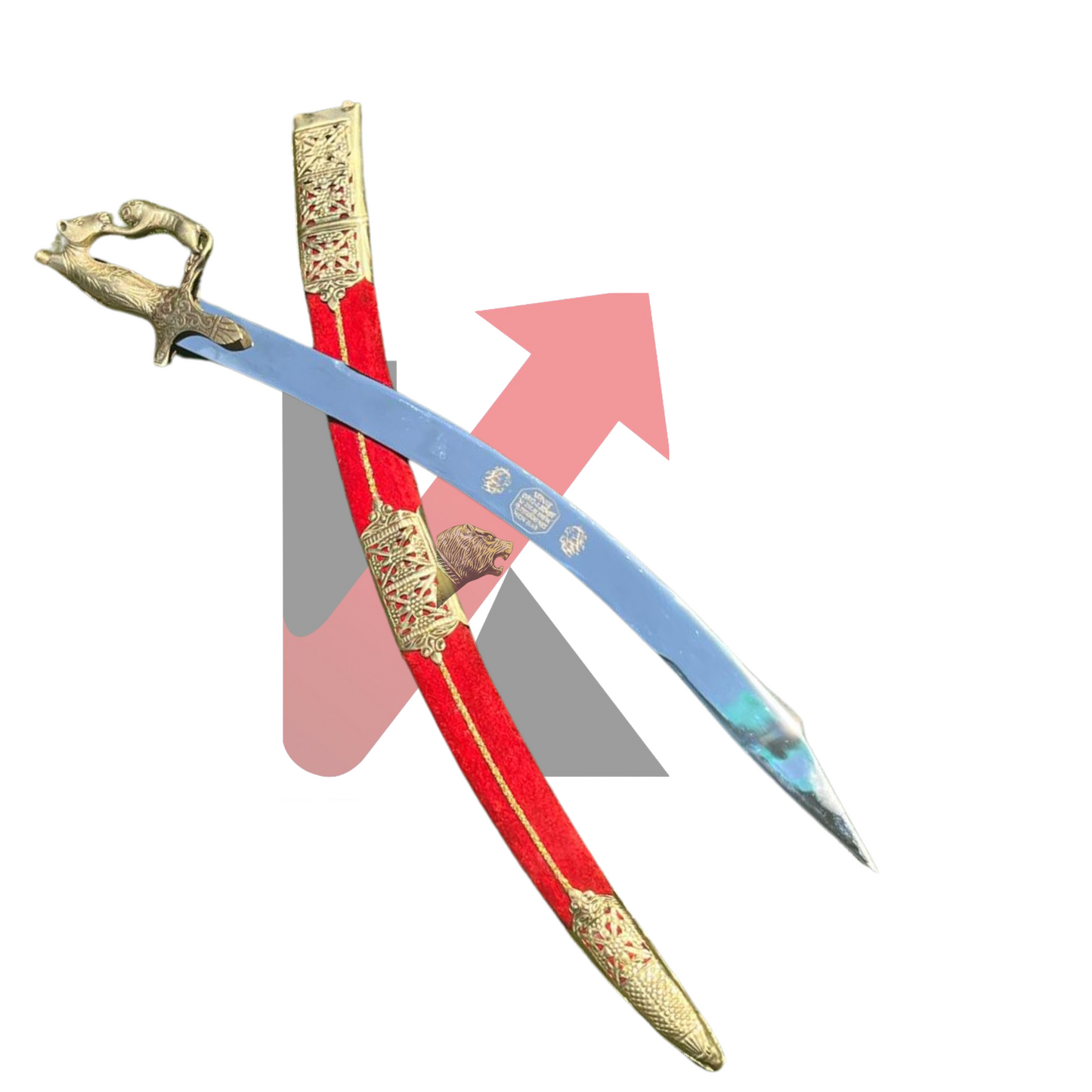 Velvet Groom Sword with Golden Lion Handle for Indian Wedding