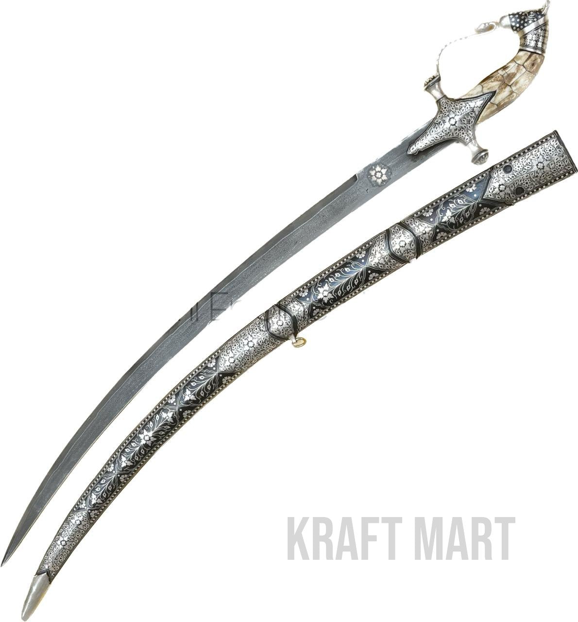 Engraved Koftgiri sword blade with antique finish