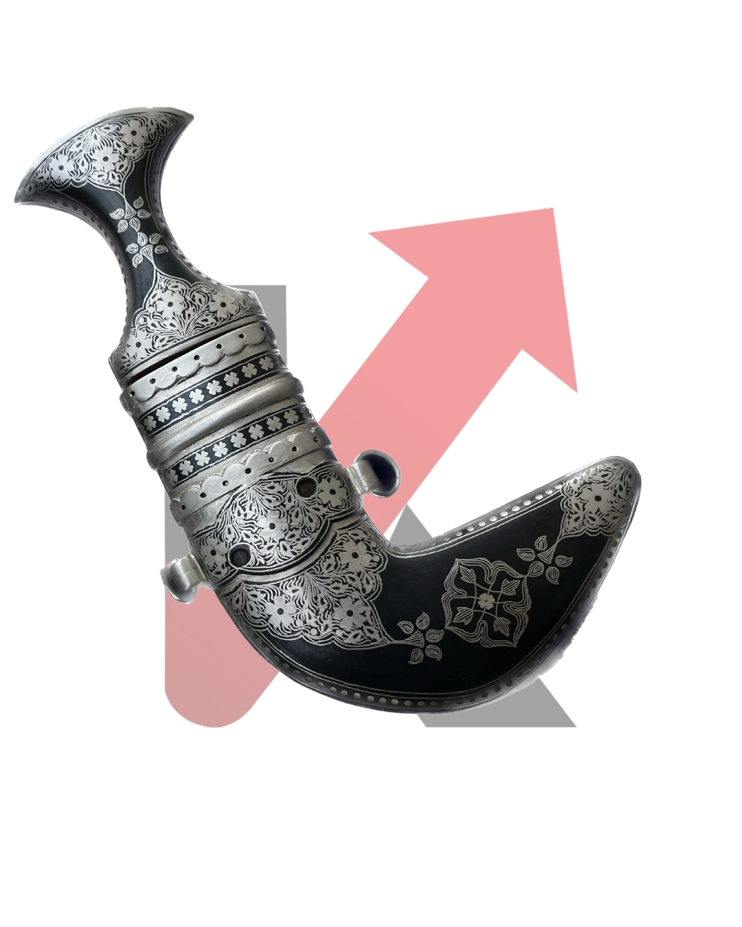 Yemenese jambiya dagger with decorative silver work