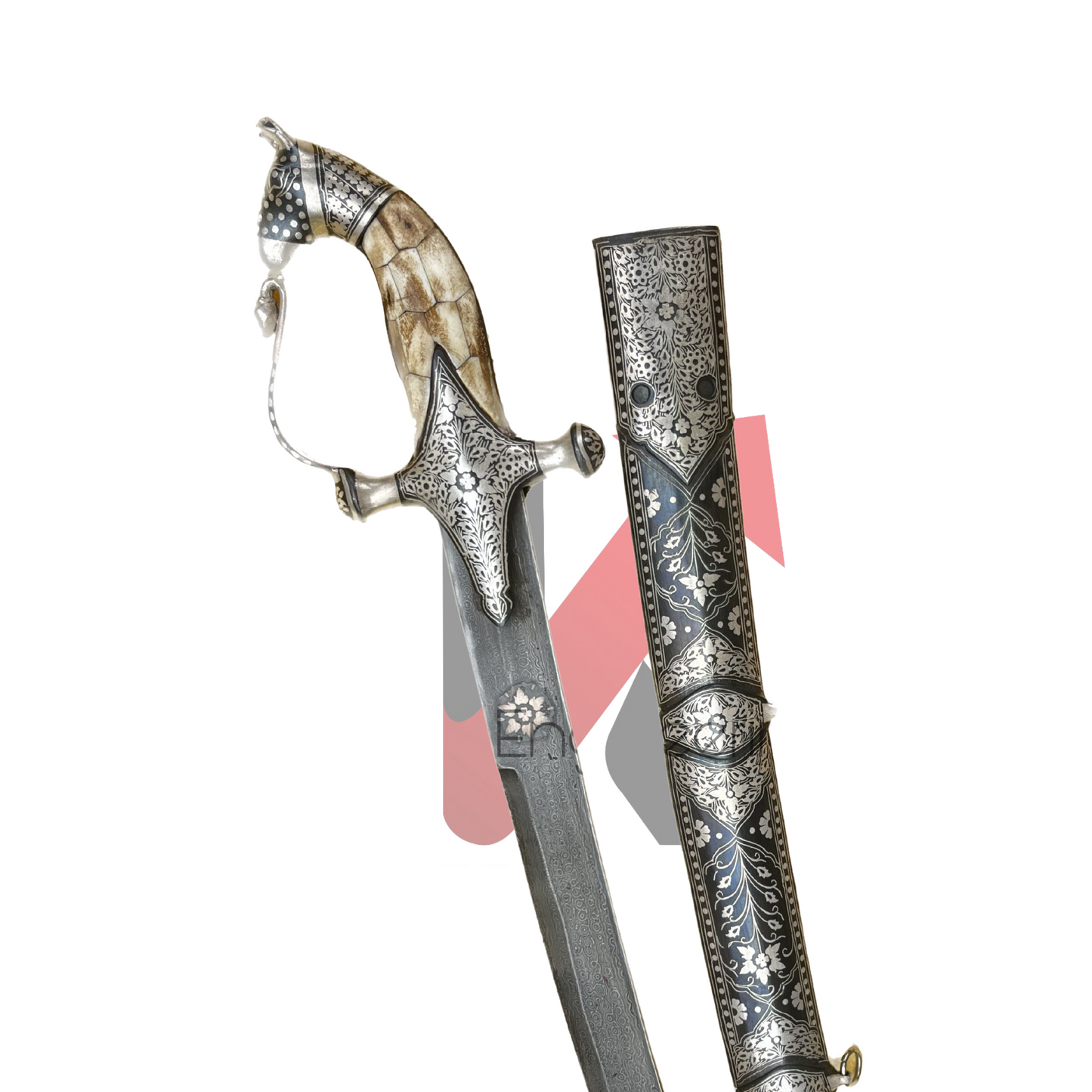Engraved Koftgiri sword blade with antique finish