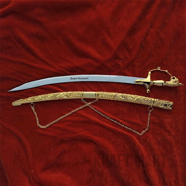 Gold sheath wedding sword full view with ornate detailing