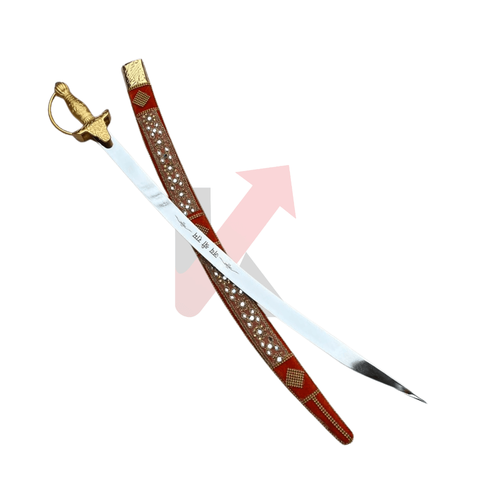 Wedding entry sword for groom with velvet sheath and red stone inlay