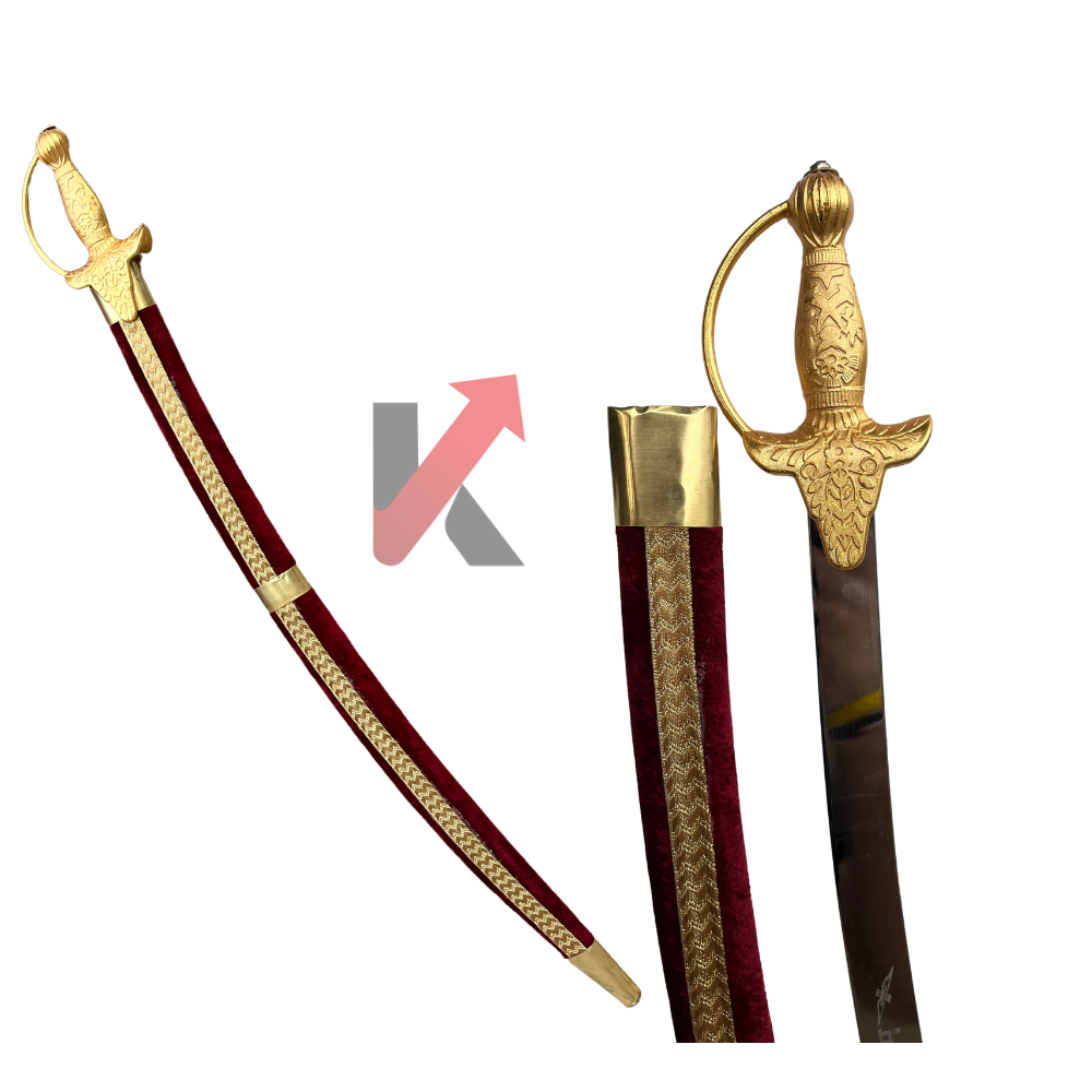 Gold finish wedding talwar with maroon velvet casing for Indian ceremonies