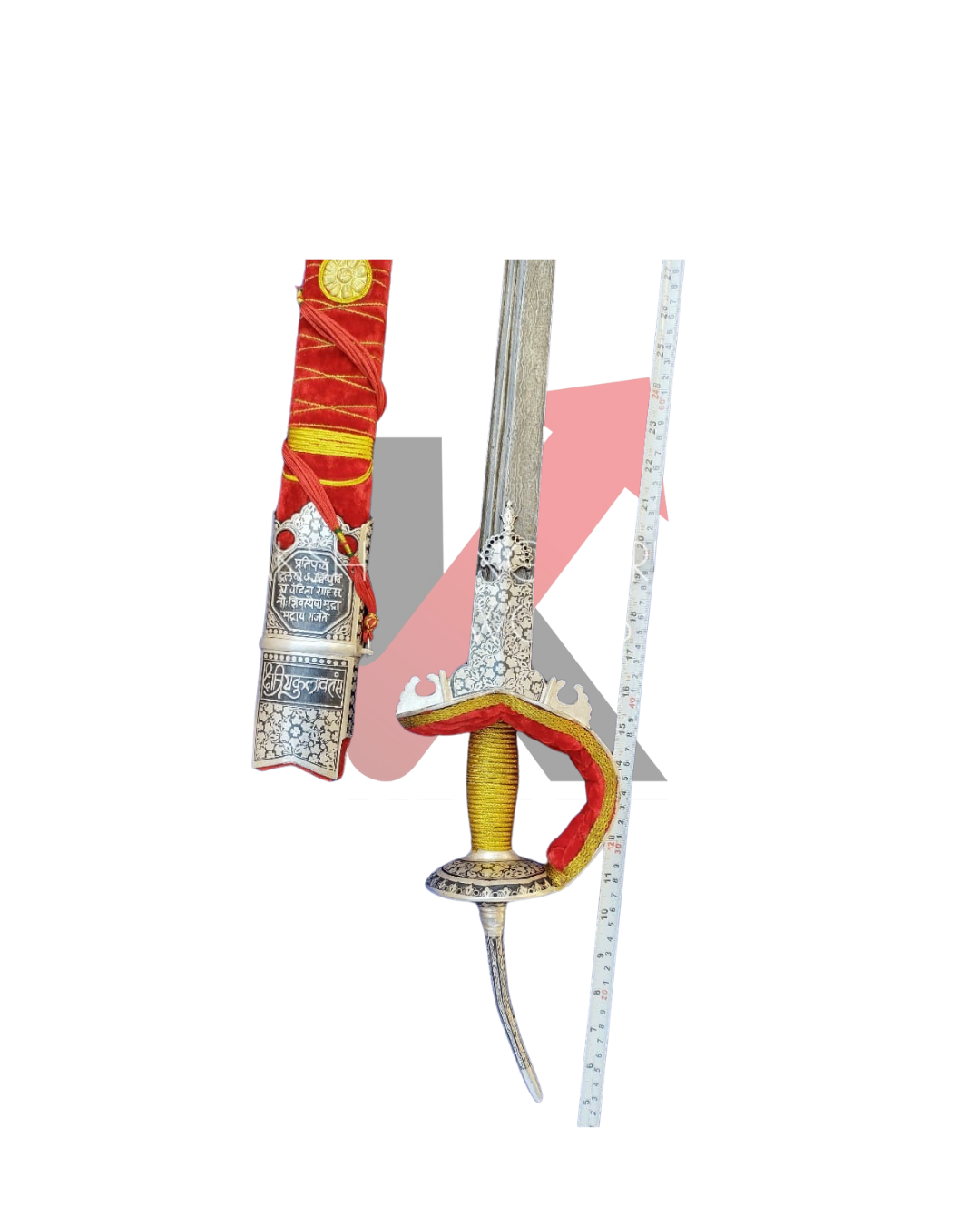 Close-up of handcrafted detailing on Indian sword