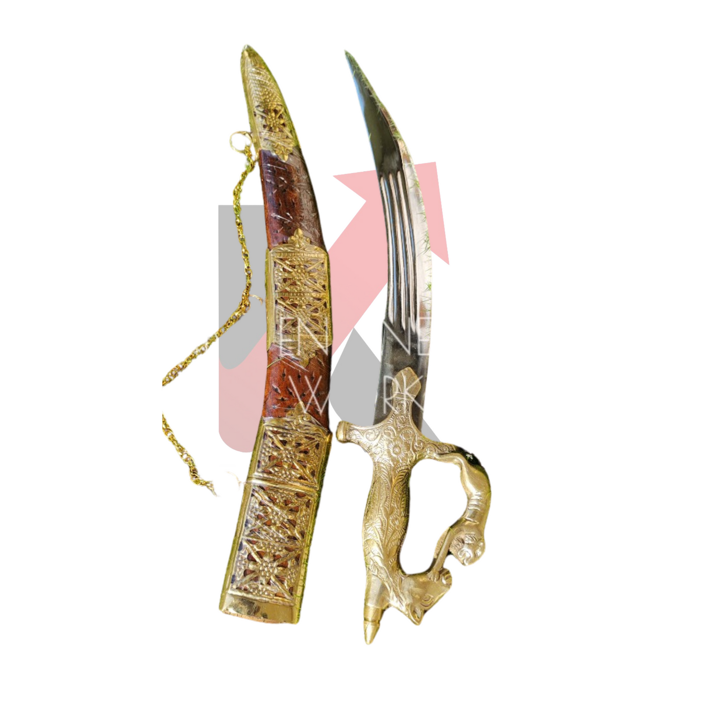 Indian miniature Rajput sword replica with carved design