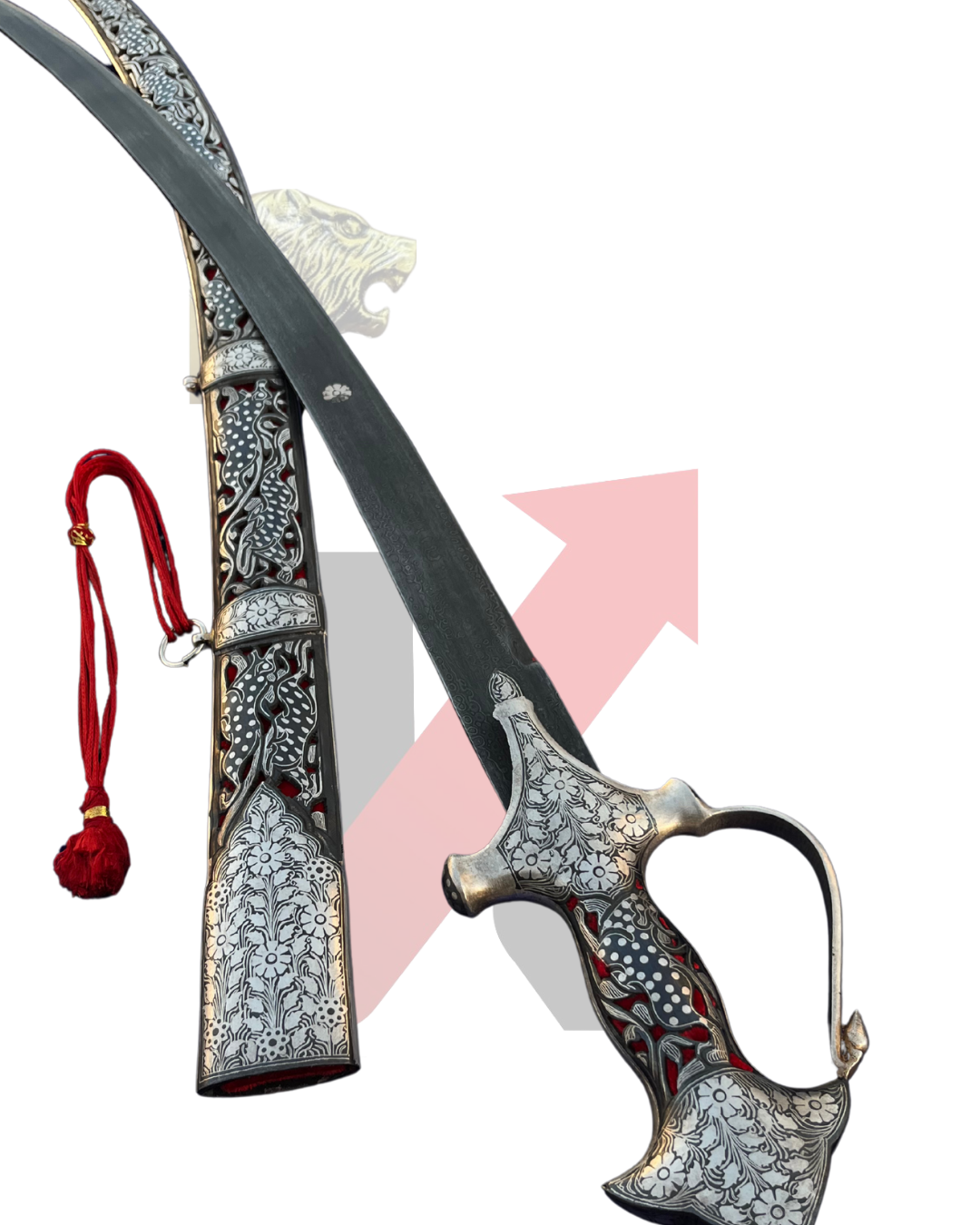 Silver Wedding Sword - vertical view of sheath and blade. Blade is on the top of sheath.