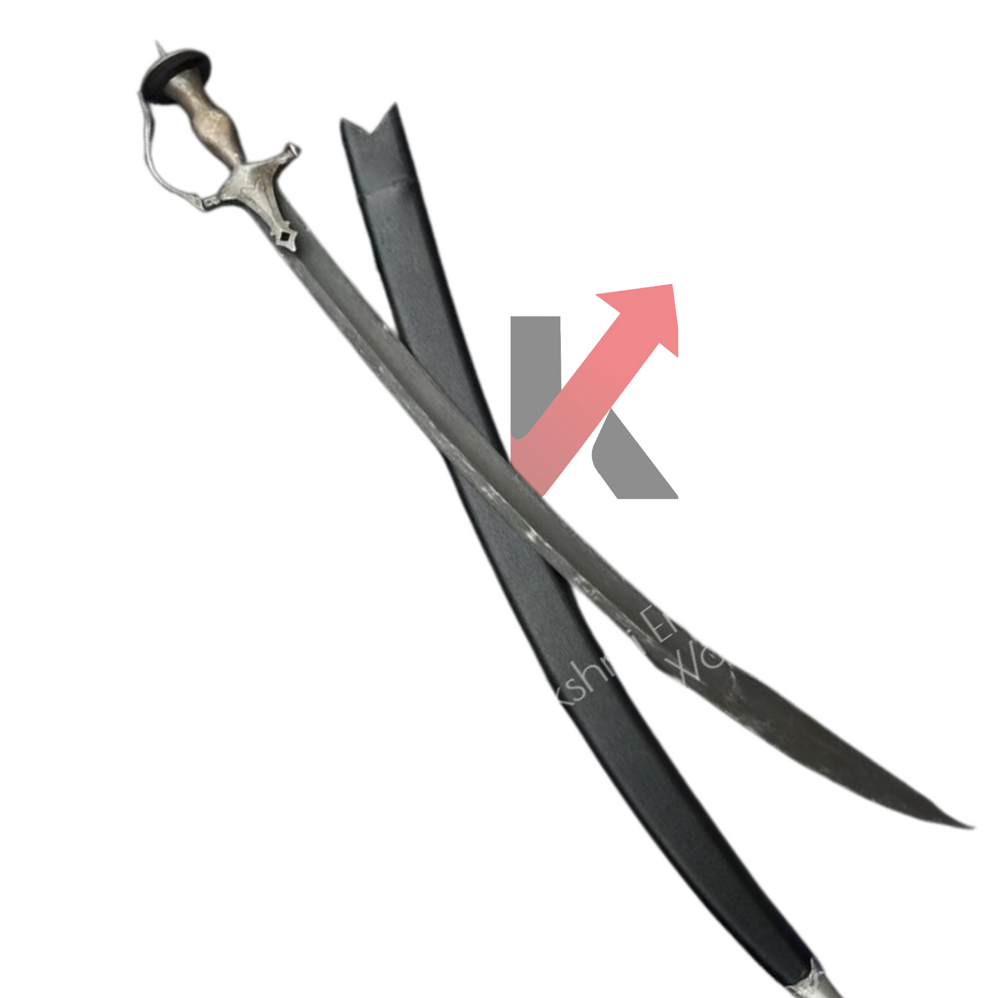 Hand-wrapped raw teak sheath and detailed brass handle of the Punjabi Sirohi wedding sword