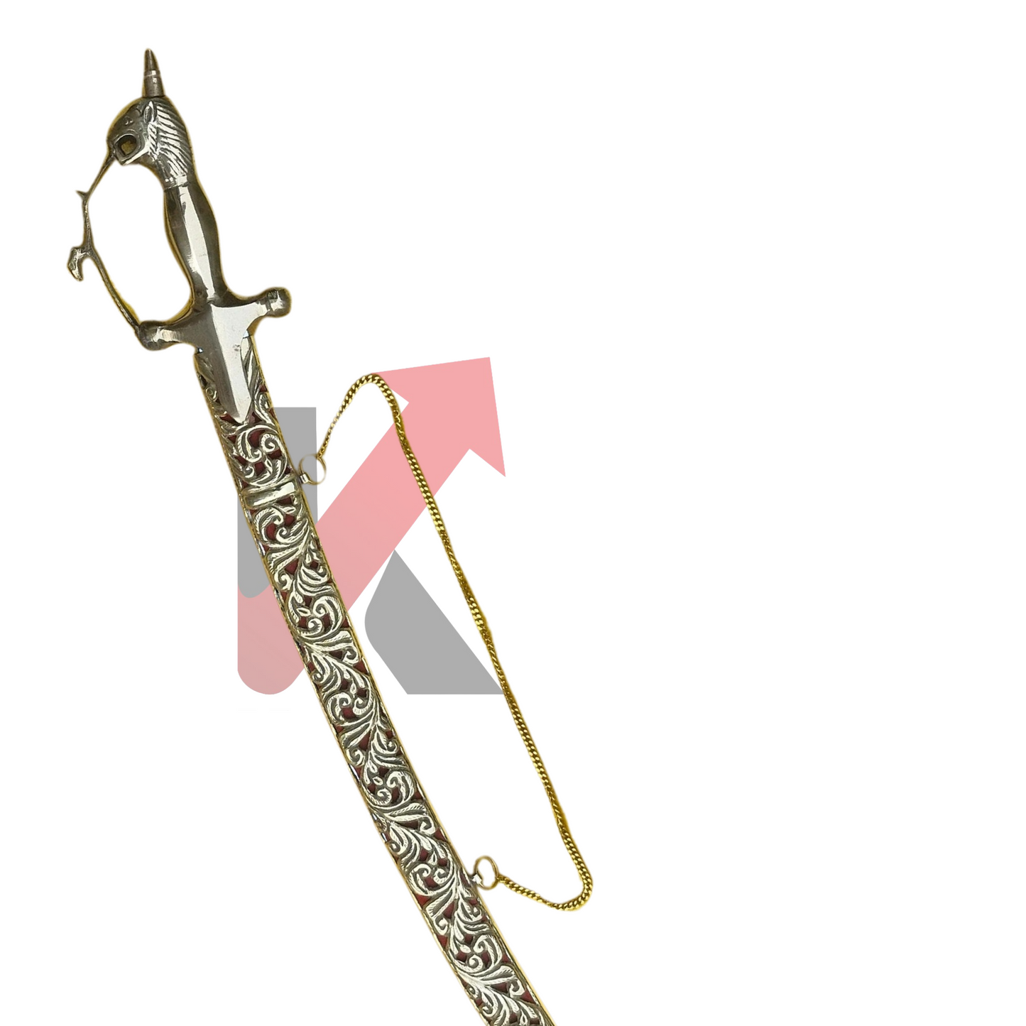 Handmade wedding sword with brass handle and red inlay scabbard – perfect for ceremonies