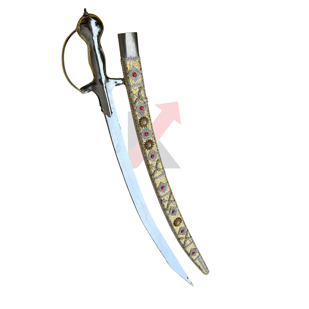 Handcrafted sword with steel grip and ornamental scabbard for weddings