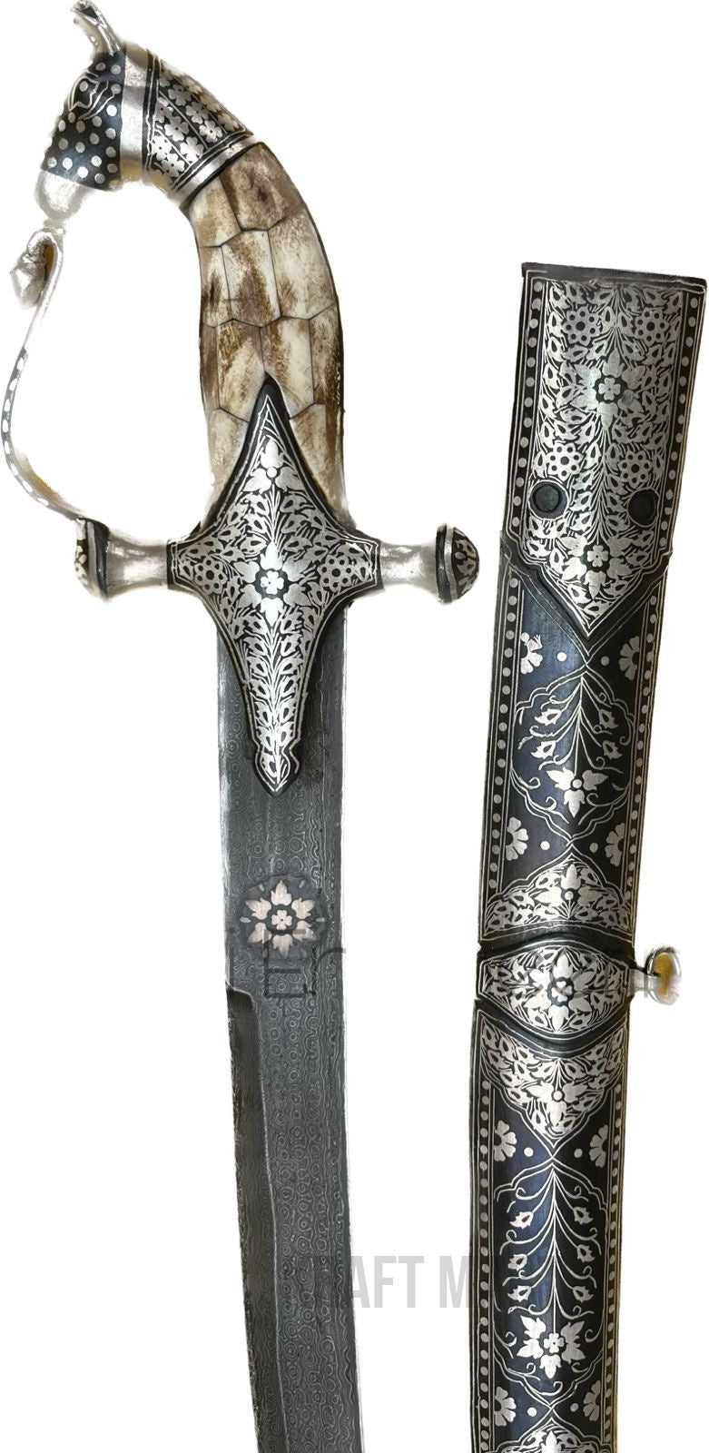 Handcrafted Indian Koftgiri sword with bone grip 2