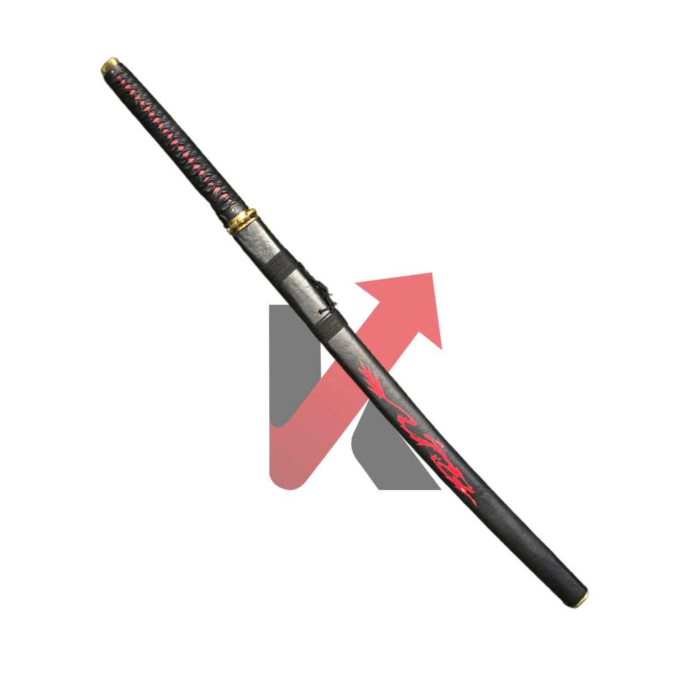 Handcrafted Japanese-style katana with red dragon sheath, 41-inch carbon steel sword for collectors
