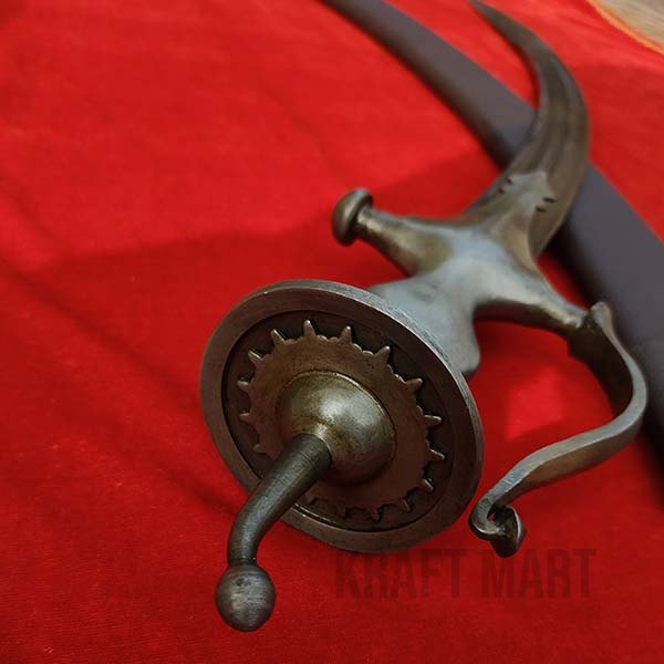 Close-up of the traditional Tegha hilt with authentic Indian detailing