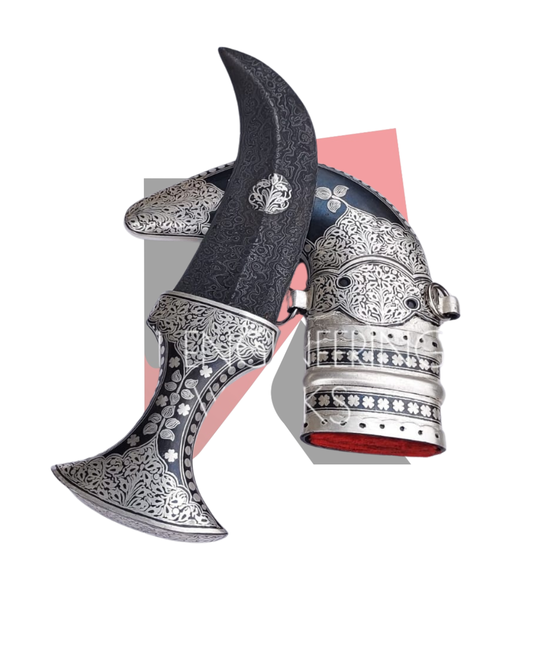 Arabian knife with Damascus steel blade and detailed handle