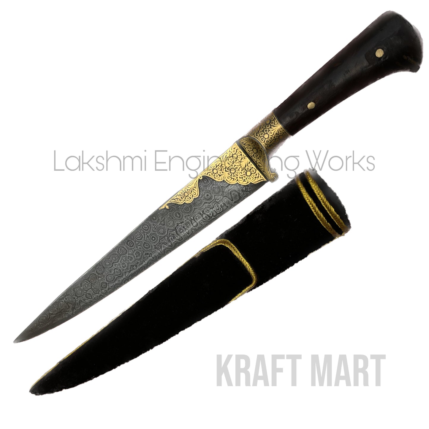 Close-up of golden hilt on vintage Indian Peshkabaz dagger