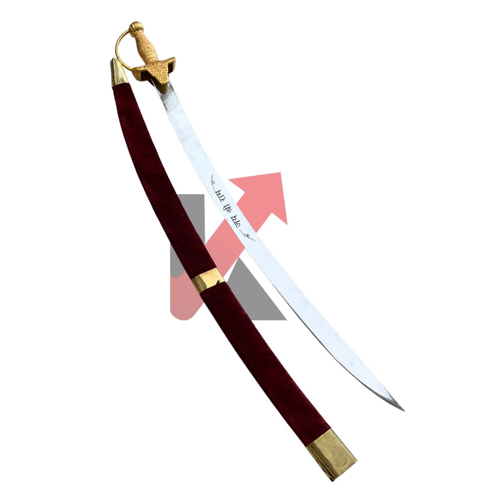 Handcrafted Indian talwar sword with red velvet sheath for weddings