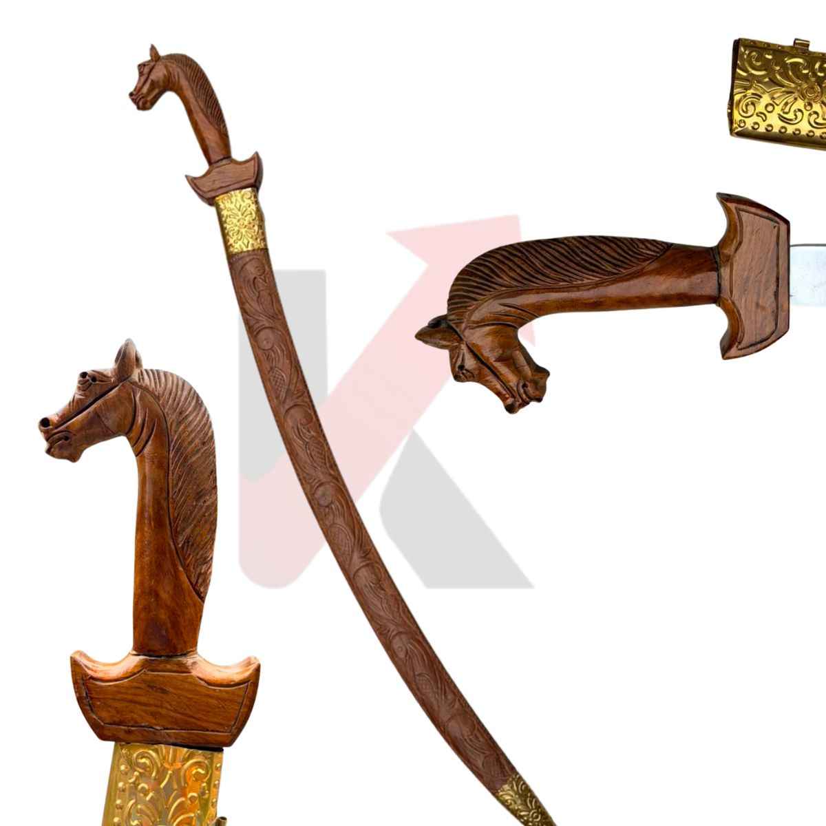 Wooden Decorative Handicraft– Handcrafted Horse Head Hilt with Carved Sheath