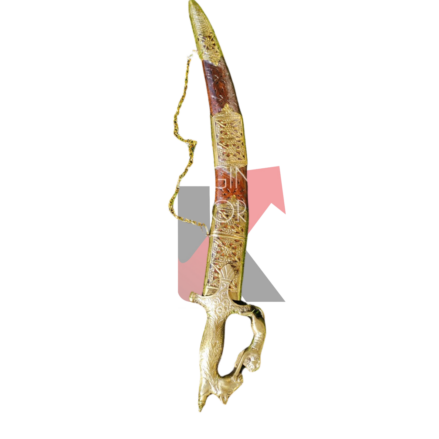 Decorative Rajput sword with polished wood and metal finish