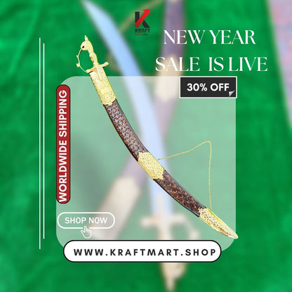 Rajput Wedding Sword – 22K Gold Plated Hilt & Wooden Scabbard