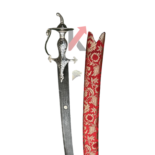 Damascus Steel Tegh Sword With Brocade Cloth Sheath