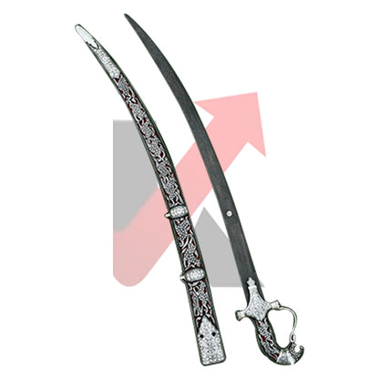 Tiger Hilt Inlay Silver Calligraphy Sword - Damascus Steel Blade
