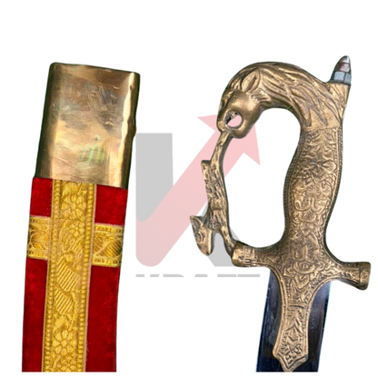 Wedding Groom Sword – Brass Horse Head Handle with Red Velvet Scabbard | 24 Inch