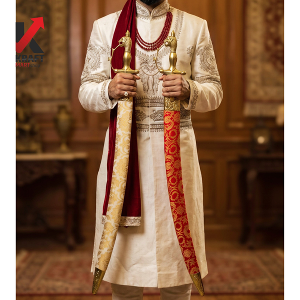 Indian Wedding Sword Combo | 2 Dulha Talwars with Free Display Stand