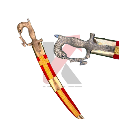 Wedding Groom Sword – Brass Horse Head Handle with Red Velvet Scabbard | 24 Inch