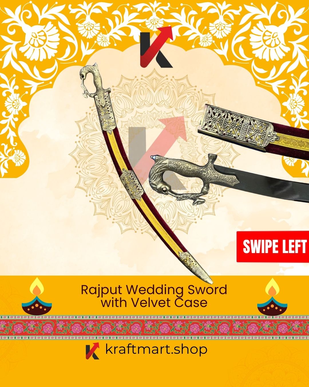 Rajput Wedding Sword with Velvet sheath , Ceremonial Sword