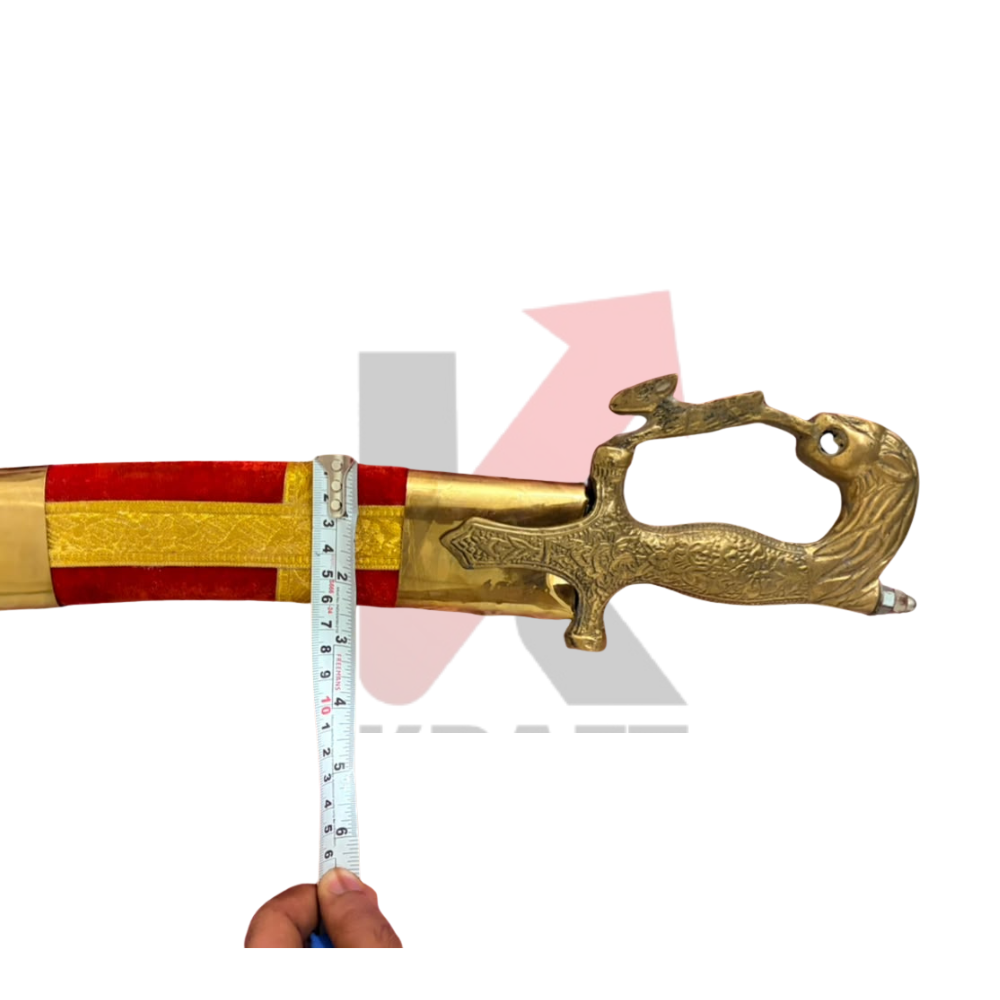 Wedding Groom Sword – Brass Horse Head Handle with Red Velvet Scabbard | 24 Inch
