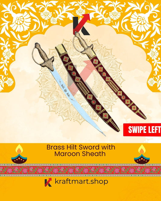 Brass Hilt Sword with Maroon Sheath , 2ft Sword