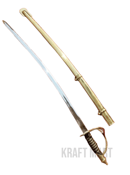 Traditional cavalry-inspired saber with curved blade and bold handle design. This one is brass 
Decorative sword modeled after US cavalry blades


