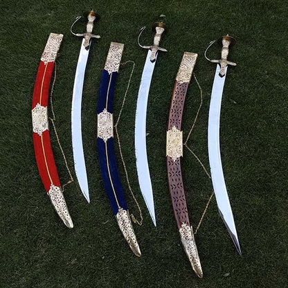 Blunt-Edged Indian Wedding Sword – Red Velvet Scabbard and Brass Handle
