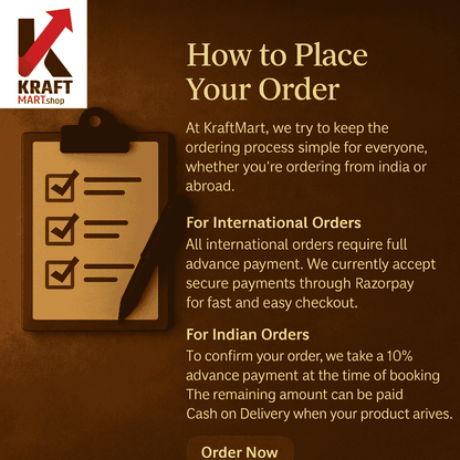 KraftMart order placement guide with a clipboard icon on a brown background