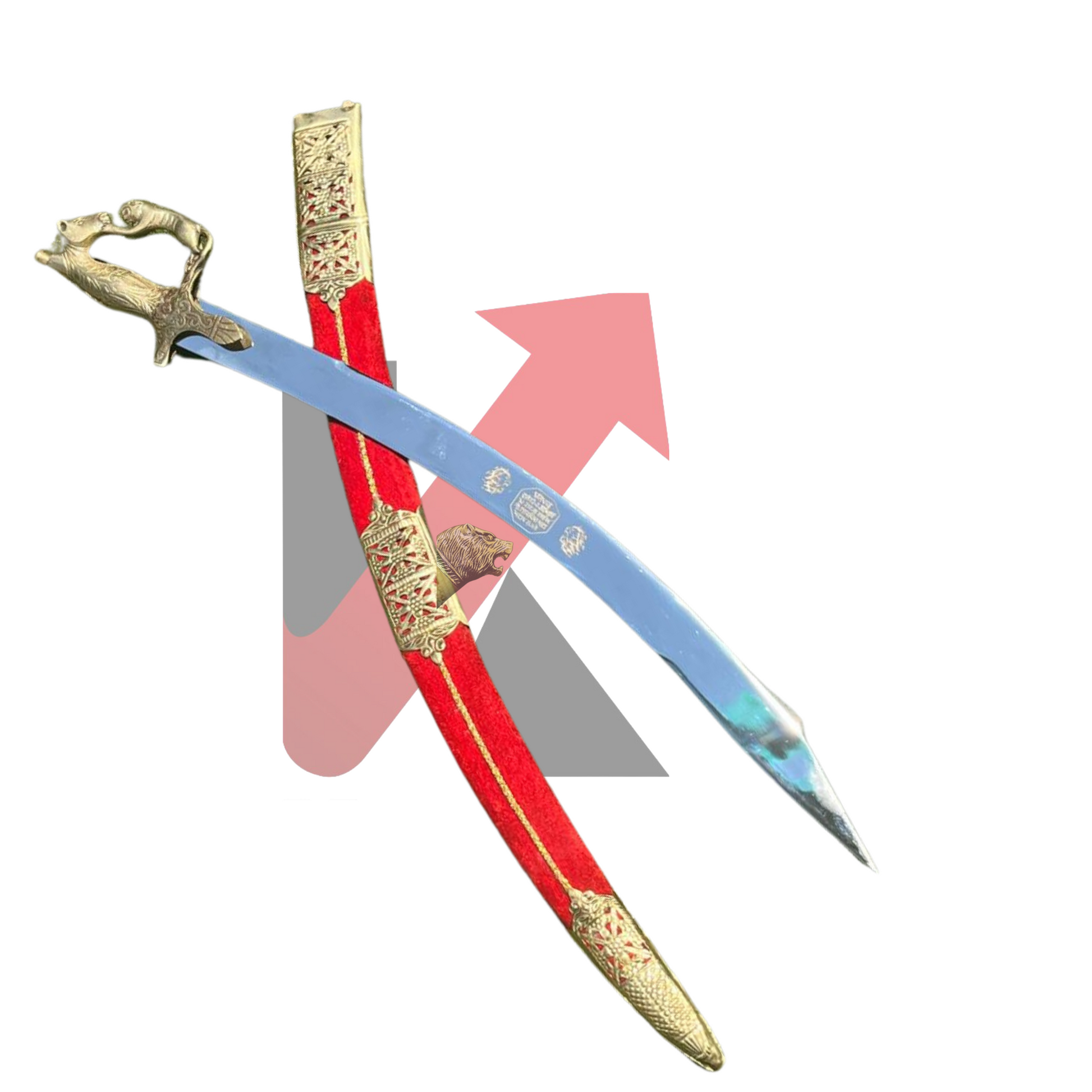 Velvet Groom Sword with Golden Lion Handle for Indian Wedding 