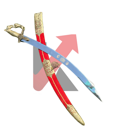 Velvet Groom Sword with Golden Lion Handle for Indian Wedding 
