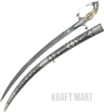 Engraved Koftgiri sword blade with antique finish