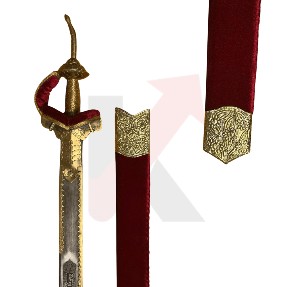Gold Khanda sword with detailed brass hilt